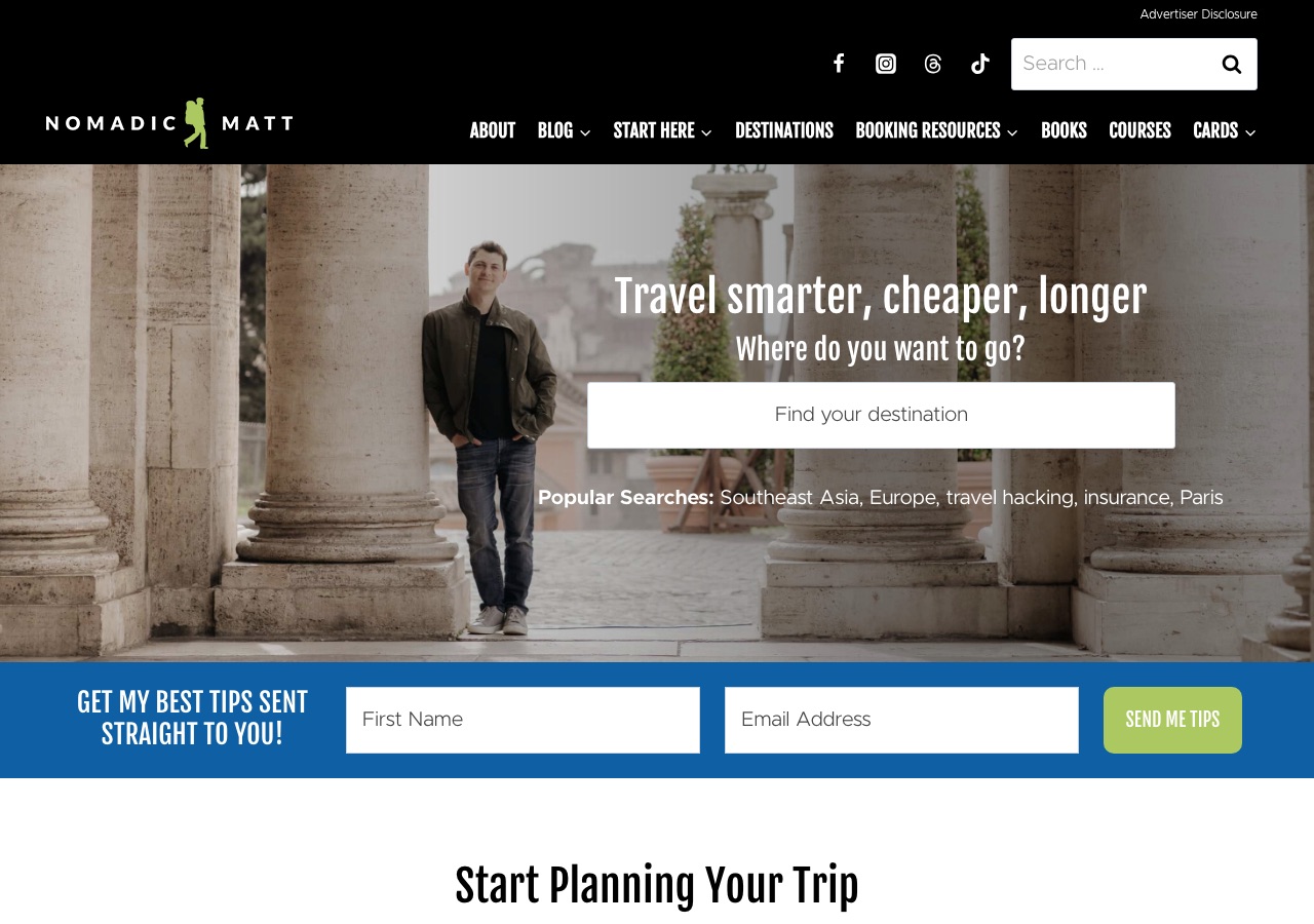 Screenshot of the Nomadic Matt homepage